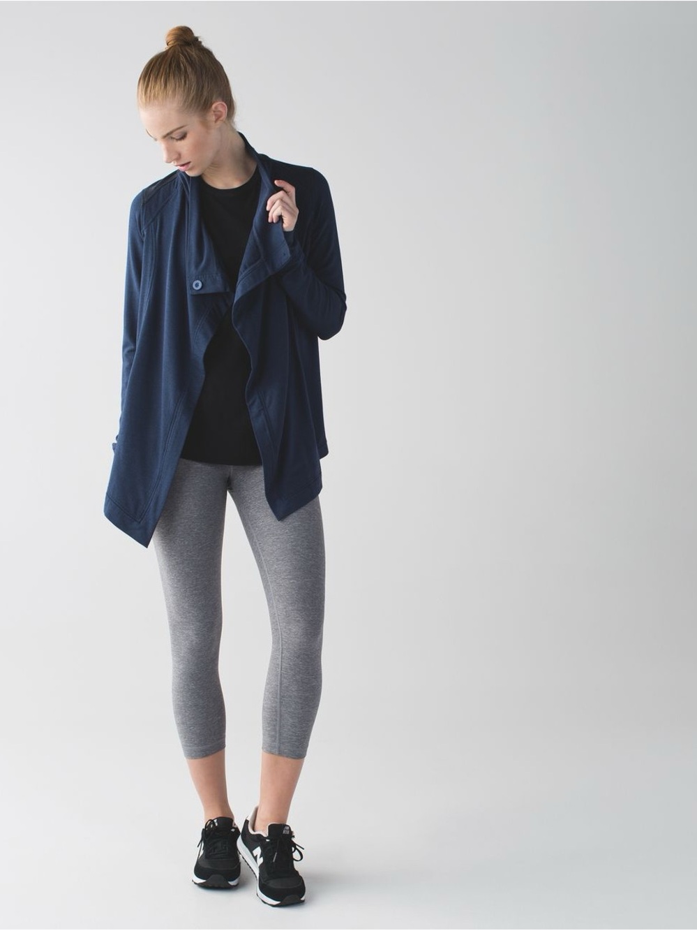 LULULEMON Coast Wrap Navy Blue Waterfall Cardigan Jacket Sweater Sweatshirt Sz 8